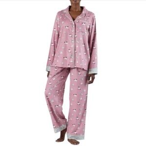 Munki Munki Pajama Set Women Pink Sassy Cats Flannel Button Front XL